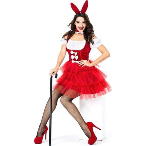Red Women Halloween Magician DS Costumes Female Bunny Girl Rabbit Animal Cosplay Purim Stage Showing Nightclub Bar Party Dress