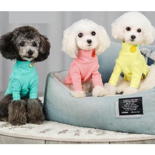 Cute Dogs Hoodies Dog Clothes Puppy Fruits Embroidery Warm Pet High Neck Outfits Teddy Sweatshirt for Chihuahua Doggie Costume