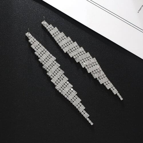 Fashion Luxury Shiny Rhinestone Long Tassel Dangle Earrings Female Earrings Accessories Dinner Party Wedding Gift E771