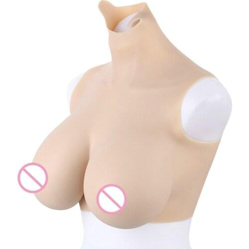 Halfbody Soft Silicone False Boobs Suit Crossdresser Drag Queen HH Cup Fake Breast Forms
