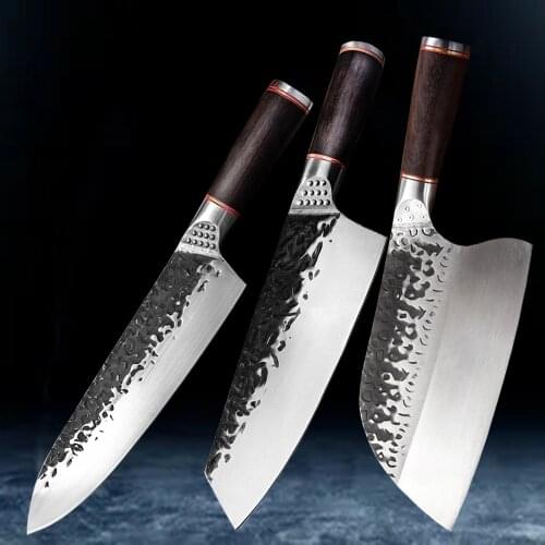 High Carbon Steel Chef Knife Set Clad Forged Butcher Kitchen Chinese Knives Set Meat Cleaver Vegetable Knife Cutter