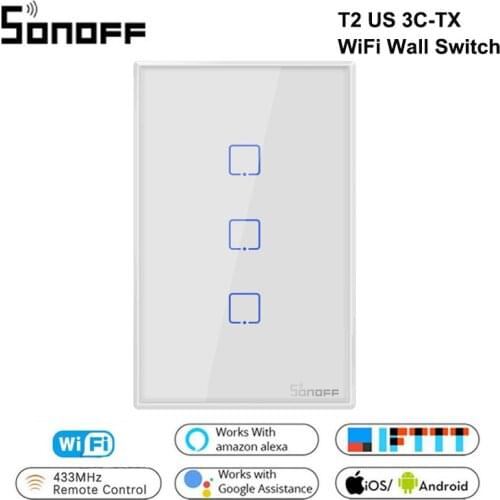 Sonoff T2 US 3C TX Smart Wifi Wall Touch Switch Smart Home With Border 433RF/Voice/APP/Touch Control Work With Google home Alexa