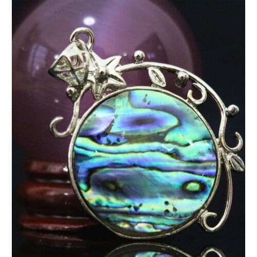 New zealand natural abalone shell flat round 33*40mm filigree flower metal pendant beads charms diy jewelry findings B1132