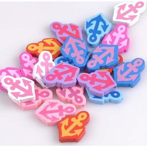 2017 New Mixed Cute Lovely Anchor Spot Wooden Spacer Beads For Jewelry making DIY 29x20mm 50pcs MT1452