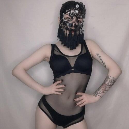 New Nightclub Female Singer Sexy Gauze See Through Jumpsuit Gogo Dancer Stage Performance One-Piece Pole Dance Clothing DQL4775