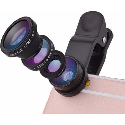 3-in-1 Wide Angle Macro Fisheye Lens Camera Kits Mobile Phone Fish Eye Lenses with Clip 0.67x for iPhone Samsung All Cell Phones
