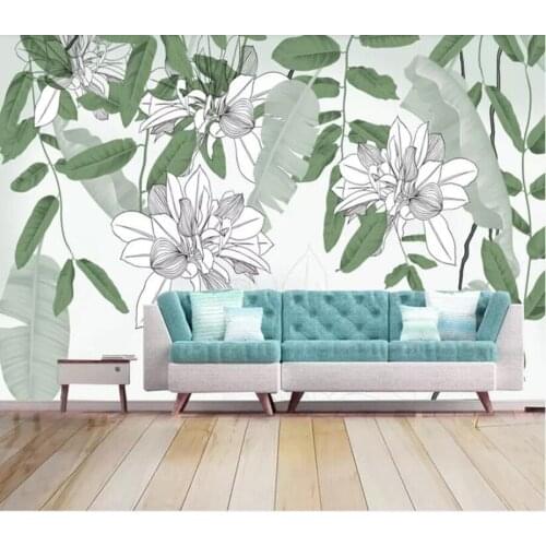 Papel de pareder hand drawn tropical plant leaves painting 3d wallpaper living room TV sofa wall bedroom wall papers home decor