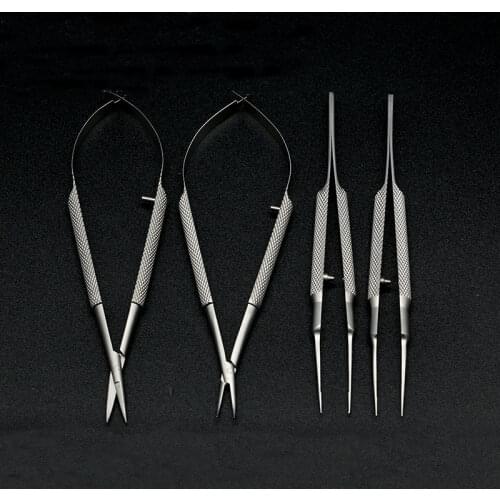 Ophthalmology Microscope Stainless Steel Tweezers Fine Needle Holder Scissors Round Handle Surgery Tool Kit