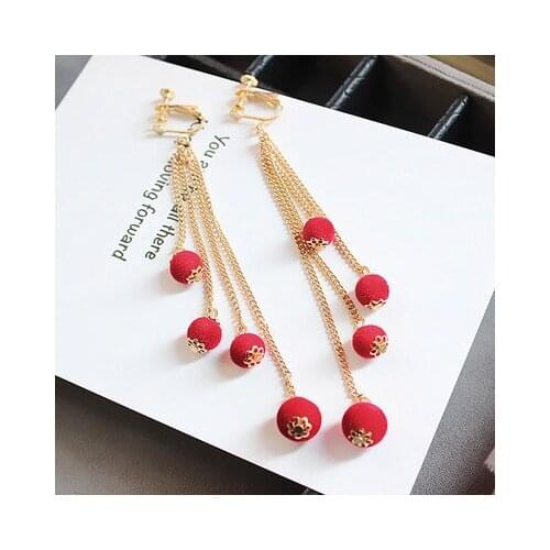 Wholesale Girl Jewelry Earring Ear clip Ethnic Jewelry Wholesale exaggeration black star long tassel earrings, blue/red