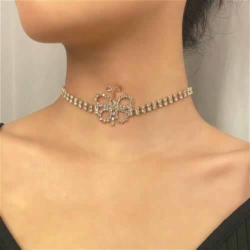 Aesthetic Personality Butterfly Necklaces For Women Girls Hollow Out Butterfly Rhinestone Torques Choker Necklace Jewelry