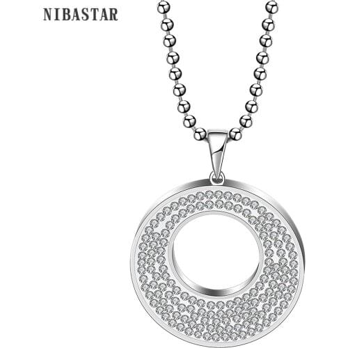 High Quality Stainless Steel Circle Hollow Roundy Crystal Necklace for women