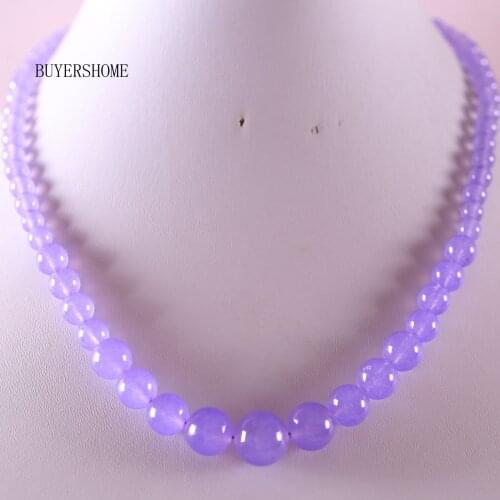 Handmade Beaded Necklace Natural Stone Round Purple Jades Necklace for Women Jewelry Gift RE029