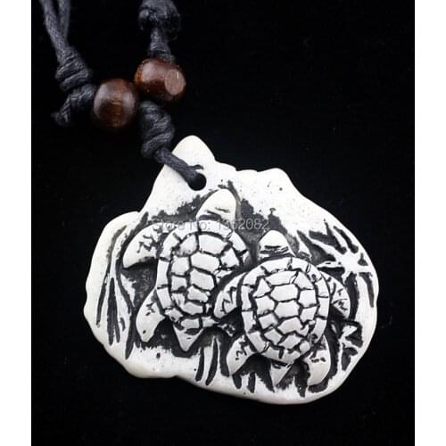 Men womens Faux Bone carved Hawaiian two sea turtles surfing couple pendants necklaces gifts XL33