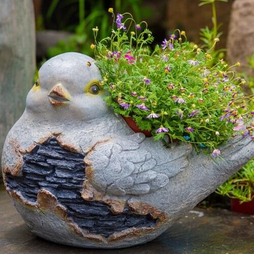 Pastoral Simulation Animal Resin Bird Green Plant Flower Pot Decoration Outdoor Garden Figurines Crafts Villa Furnishing Decor