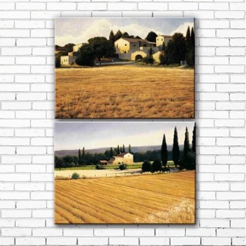 Pastoral golden wheat fields house landscape canvas printings oil painting printed on canvas home wall art decoration picture
