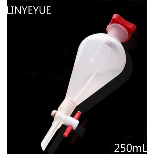 250mL Pear-shaped Plastic Separatory funnel with PTFE Stopper PP Separating Funnel Laboratory Supplies
