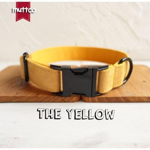 MUTTCO handmade durable dog collar THE YELLOW customized dog ID tag collar anti-lost pet products leash 5 sizes UDC077H