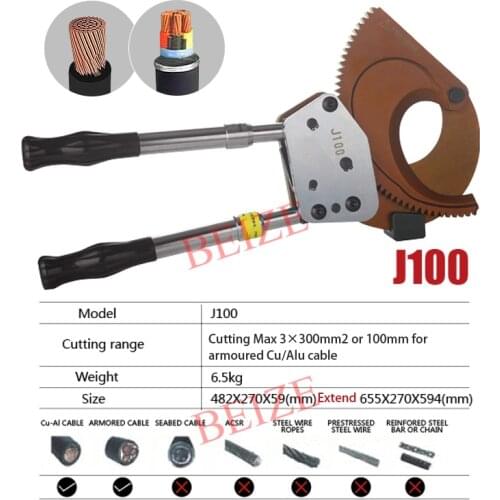 Manual Cable Cutting Tool Ratcheting Ratchet Cable Cutter J100 Cutting for 3*300mm2 or 100mm armoured Cu/Alu cable