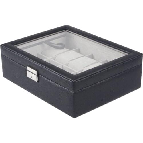 10 Slot PU Leather Watch Box Jewelry Display Drawer Organizer with Lid Black