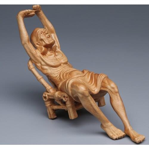 Solid wood Lohan Buddha Statue ，Creative wooden handmade Buddha statue， Home living room bedroom decoration Crafts