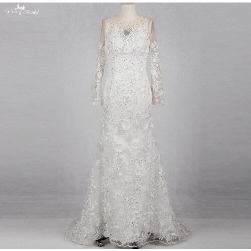 RSW1155 Vestido De Noiva Crystal Long Sleeve Mermaid Wedding Dress