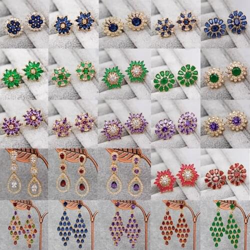 Fashion Bohemian Gold Earrings Red green zircon for Womens Gold Plating stud Earrings Stud Earrings Trendy Wedding Jewelry