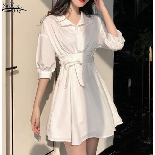 2021 Lace-Up White Shirt Dress Women Summer Casual Party Dresses Sexy Short Sleeve Mini Dress Women Elegant Vestidos 15615
