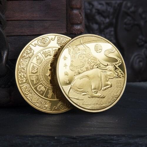 2021 Twelve Zodiac Ox New Year Gold Coin Commemorative Coins Collection Gift Decorative Coins Collection gift