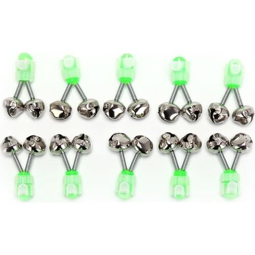 10 Pcs Fishing Bite Alarms Fishing Rod Bells Rod Clamp Tip Clip Bells Ring Green Fishing Accessory