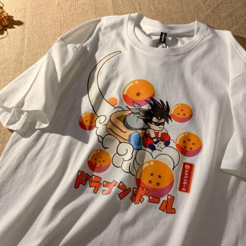 100%Cotton Kanji Cartoon Printing T Shirts Japanese Fashion Kawaii Casual T-shirt 2021 Summer Hip Hop Streetwear Teens Clothes