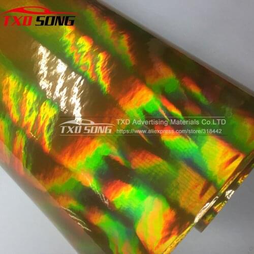 Super Quality 3 Layers Gold Holographic Vinyl Wrap film with air free bubbles Chrome holographic sticker by free shipping