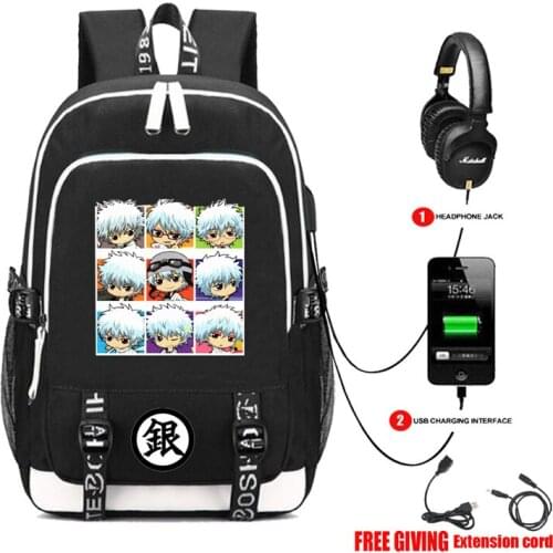 Anime multifunction USB charging backpack teenagers Men womens Laptop bag Student School book Bags travel Bags Gintama backpack