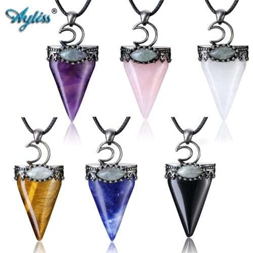 Ayliss Crystal Stones Healing Reiki Divination Yoga Necklace Natural Stone Pendant Necklace Triangle Gem Stone Pendants Jewelry