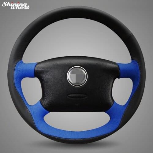 Shining wheat Black Blue Leather Hand-stitched Steering Wheel Cover for Volkswagen Passat B5 VW Passat B5 VW Golf 4