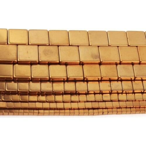 2/3/4/6/10mm Natural Hematite Gold Cube Shape Smooth Loose Stone Beads For DIY Necklace Bracelets Jewelry Making Strand 15"