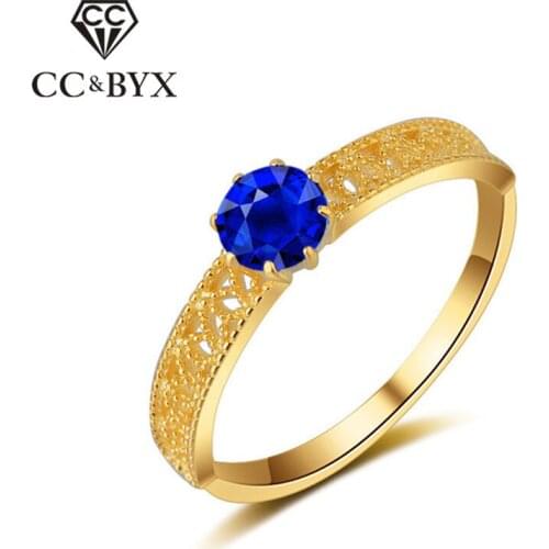 CC Ladies Jewelry Vintage Rings For Women Gold-Color Carved Ball Hollow Blue Stone Wedding Engagement Bague Bijoux CC819b