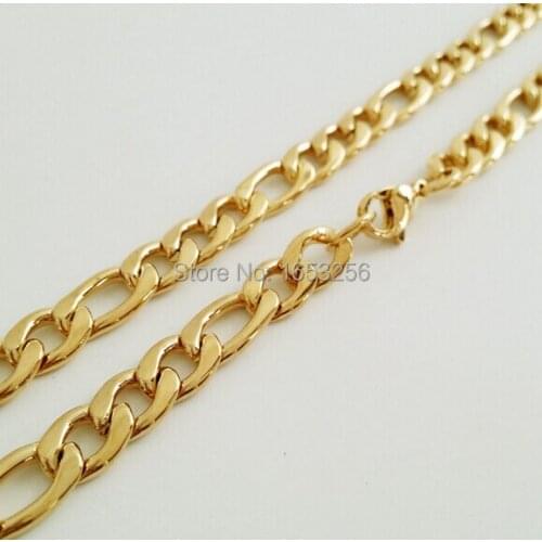 7mm 21.6'' XMAS Bling Jewelry Stainless Steel Fashion NK Figaro Chain Link Necklaces For Mens Gifts