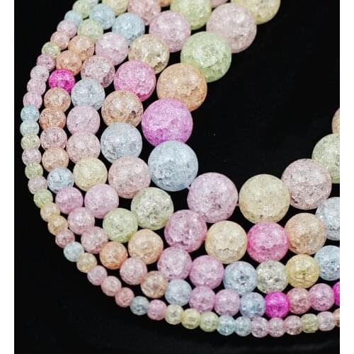 Colorful Crack Quartz Crystal Beads Natural Stone Round Rock Popcorn Loose Beads For Jewelry Making DIY Bracelets 4/6/8/10/12MM