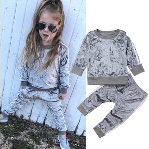 Toddler Kids Baby Girls Boys Velvet Tracksuit Long Sleeve Sweatshirt Tops + Long Pants Outfits Children Hip Pop Style Clothes