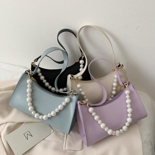 Elegant Women Solid Color Underarm Shoulder Bags Handbags Retro Alligator Pattern Pearl Handle Female Shoulder Handbags