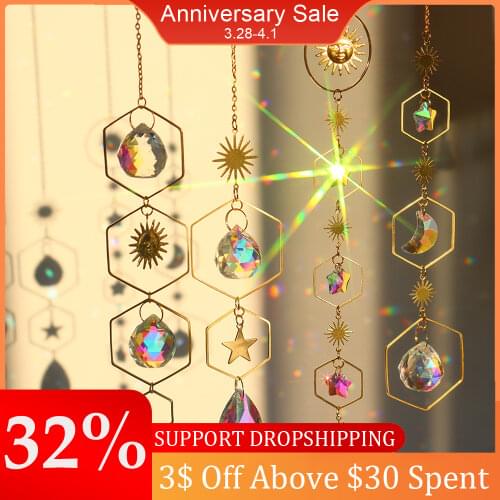 Crystal Wind Chime Hexagon Diamond Prisms Sun Catchers Pendant Dream catcher Hanging Drop for Outdoor Indoor Garden Windchimes