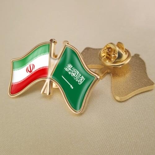 Iran and Saudi Arabia Crossed Double Friendship Flags Lapel Pins Brooch Badges