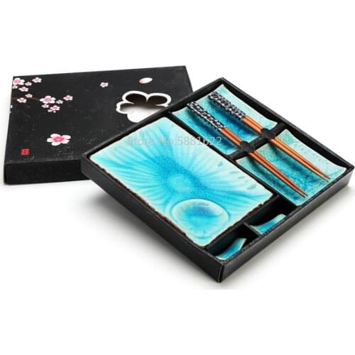 Jingdezhen Ceramic Tableware Japanese Ice Crack Plates Dishes Sushi Plate Chinese Sushi Set