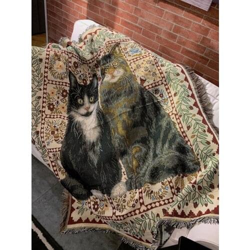 Cat Carton Throw Blanket Amercian Style Home Sofa Decorative Tapestry Outdoor Park Carpet