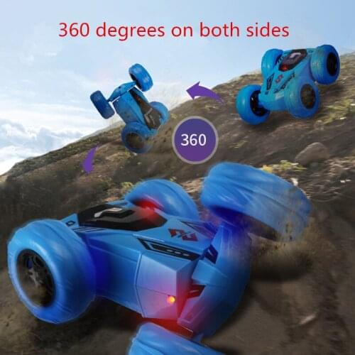 Double roll stunt car Remote control rechargeable light music childrens stunt car toy