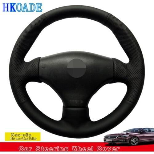 DIY Hand-stitched Black Genuine Leather Car Steering Wheel Cover For Peugeot 206 1998-2005 206 SW 2003-2005 206 CC 2004 2005