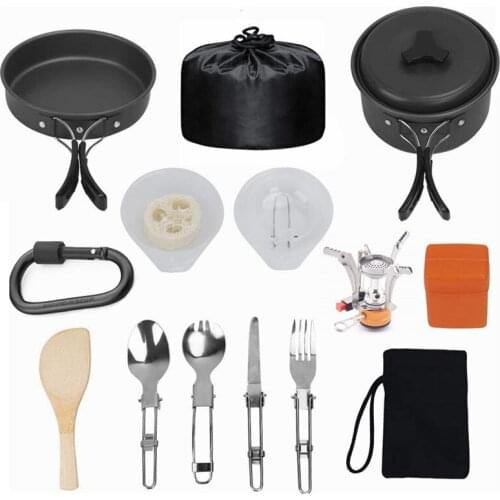Outdoor Self-Driving Tour 13-Piece Pot set 1-2 People Portable Camping Pot Set Non-Stick Cookware Set