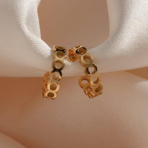 Tarnish Free Ladies Delicate Stainless Steel Hollow Loop Design Small Gold Clip On Earrings Gold Plated Womens Ear Cuff