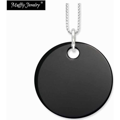 Round Black Ornament Silver Necklace,Europe Style Vintage European Fashion Gift Jewelry in 925 Sterling Silver For Women