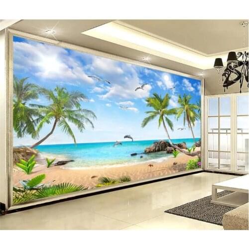 Custom Photo Wallpaper Seaside Coconut Tree Landscape 3D Wall Murals Living Room TV Sofa Backdrop Wall Paper Home Decor Frescoes